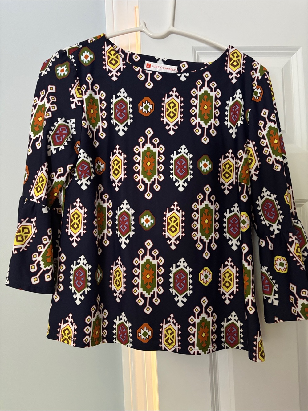 Jude Connally Navy Geometric Bell-Sleeve Tunic
